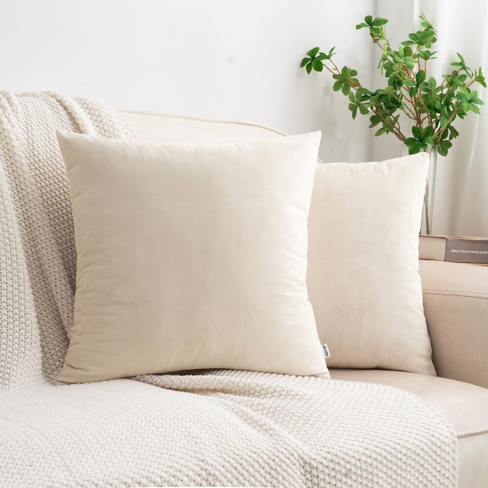 7911 Cream White Velvet Throw Pillow Covers 22x22 Inch, Pack of 2 Soft Cozy